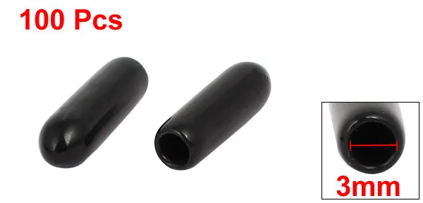 3mm Inner Dia Rubber Hose End Cap Screw Thread Protector Cover Black 100pcs