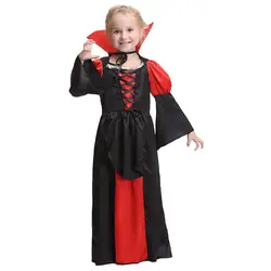 2017 на хеллоуин для девочек костюм для детей вампира длинные платья милые Бретели для нижнего белья костюмы мультфильм стоять воротник