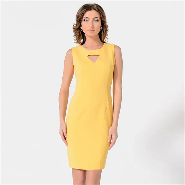 o neck sleeveless yellow dress