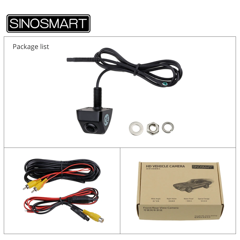 SINOSMART Universal Parking Reversing Backup Camera for Car Vehicle Stainless Metal Chrome Black Small Size|reverse backup camera|backup reverse