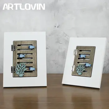 

Romantic Mediterranean Marine Style Wood Photo Frame Set with Window Tabletop 5/6/7 Inch Family Photo Frame Wedding/Home Decor