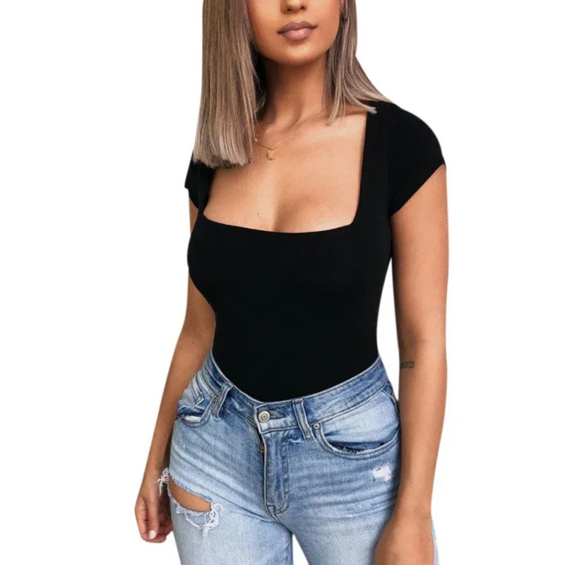 

2019 New Fashion WOmen Summer Boby Top Off the Shoulder Sleeveless Rompers Short Sleeved Slim Onesies Jumpsuit