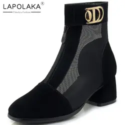 Lapolaka/Новинка 2019, оптовая продажа, большие размеры 33-43, обувь на молнии, женские сапоги, женские летние сапоги на квадратном каблуке