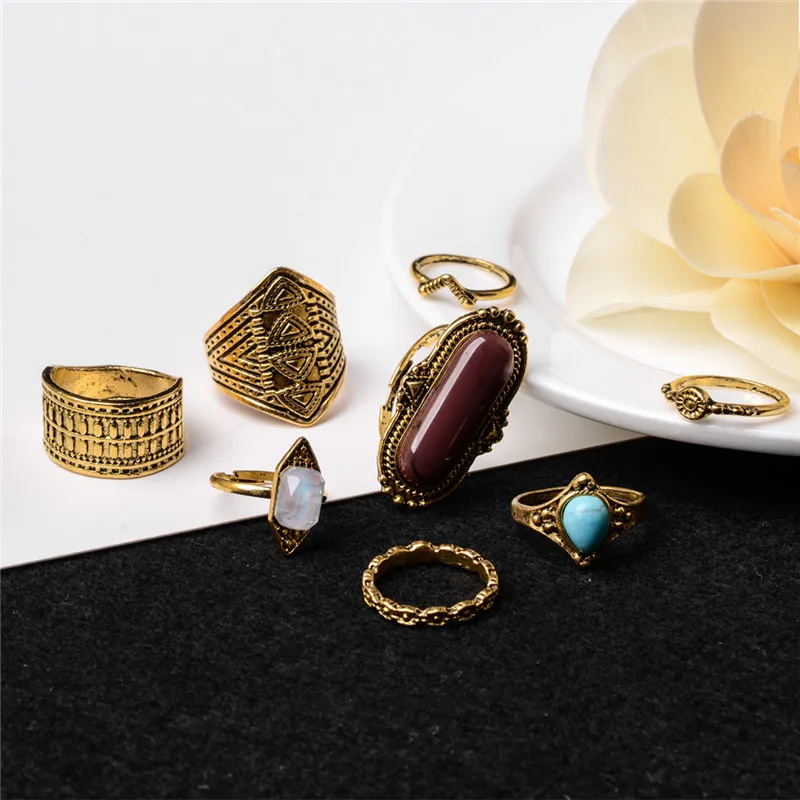 8 шт./компл. богемный стиль винтажные антикольца Shellhard Punk комплект колец на