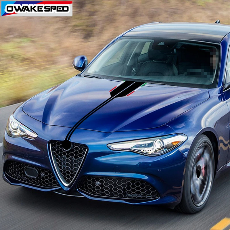 

Italy Flag Racing Stripes Sticker Car Hood Decals Engine Cover Decor Stickers For Alfa Romeo Giulia Stelvio Giulietta