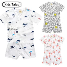 Горячая Летняя одежда для малышей комплекты дети мультфильм печати Костюмы устанавливает Мальчики топы для девочек и шорты 2 шт. Костюмы пижамы ST294