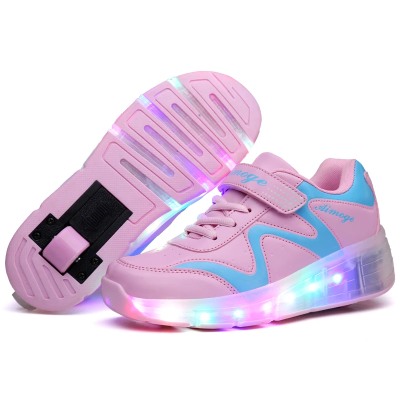 

New Children Roller Skate Shoes Pink Boys Girls Heelies LED Light Sneakers with Wheel Boy Girl Casual Shoe Zapatillas Ruedas