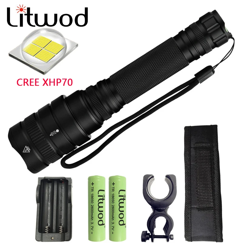 

Z20 Litwod Original CREE XHP70 32w 3200lm Powerful Tactical LED flashlight torch zoom lens 2pcs 18650 battery run time 10 hours