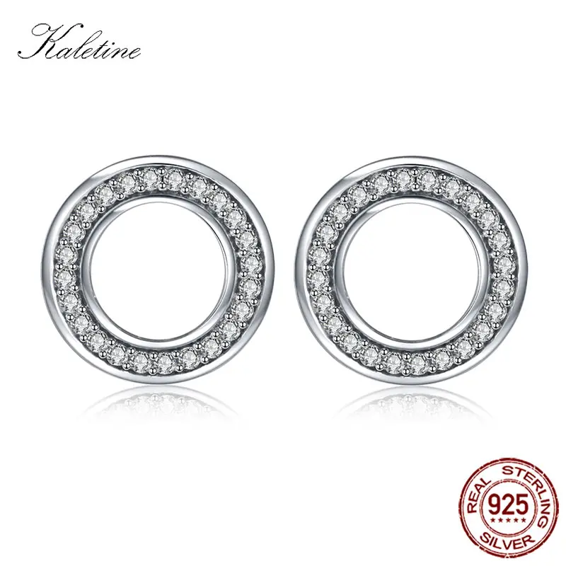 KALETINE Forever, круглые серьги-гвоздики, Стерлинговое серебро 925, серьги-гвоздики, куртки, полые, кубический цирконий, ювелирные изделия для женщин KLTE061