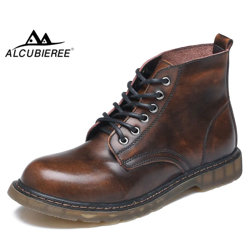 ALCUBIEREE Brand Men Fashion Chukka Boots Casual Leather Ankle Boot Retro Lace-up Martin Boot Non-slip Work Shoes Big Size 46