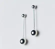 100% Real. Plata Esterlina 925 Joyería Fina Más Pequeño y Más Grande Geométrica pulido Bola Redonda Cuelga Los Pendientes Largos gtle1772