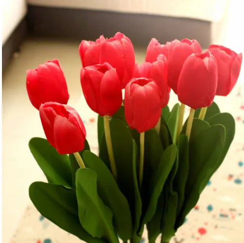 

Valentine Gift Purple Red Realistic Artificial Silk Fake Tulip Flower Banquet Wedding Flowers Home Wedding Xmas Decor