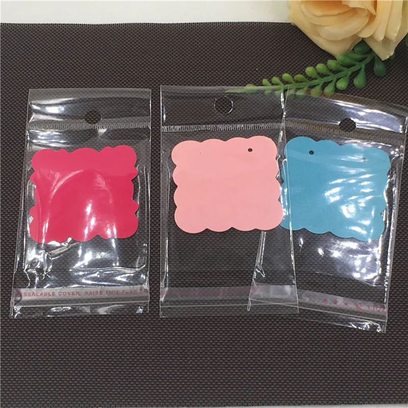 

50Pcs+50 Opp Clear Bags 5x5cm Cute Paper Earrings Jewelry Cards Floral Shaped Ear Drop Dangler Studs Card With Opp Packing Bags