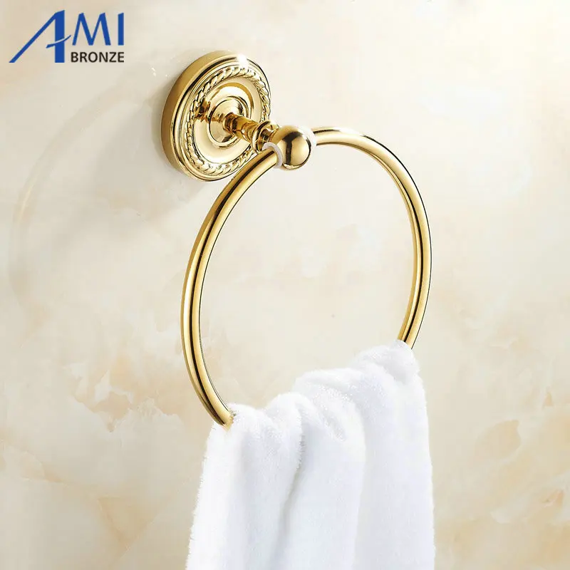 Buy Golden Brass Bathroom Accessories Towel Ring rack
