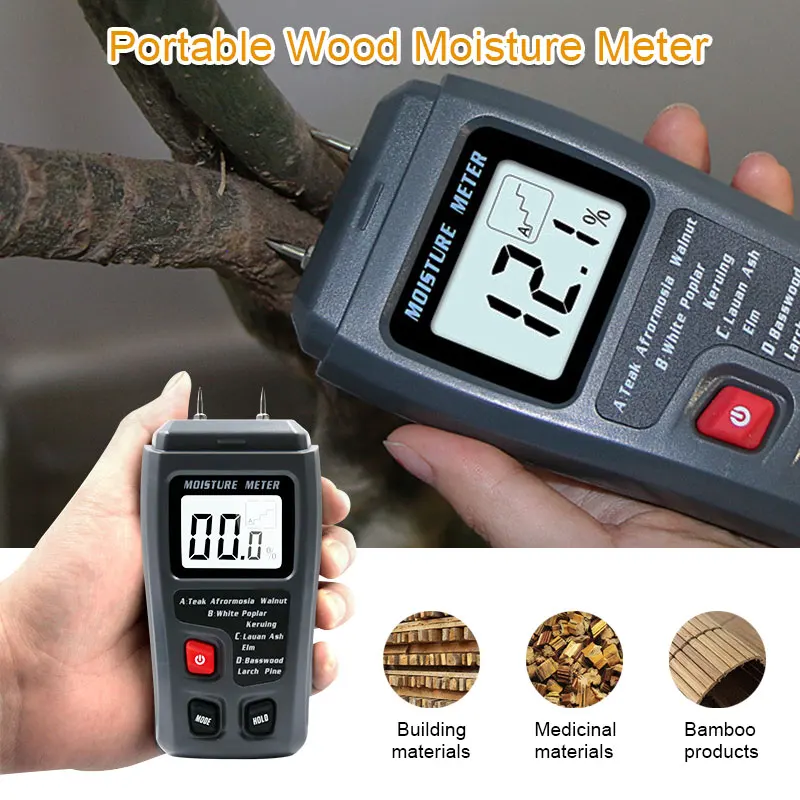 

Grey ABS Moisture Meter Floor Humidity Measuring Instrument Wooden Tester Portable Carton Instrumentation Tool LCD Practical