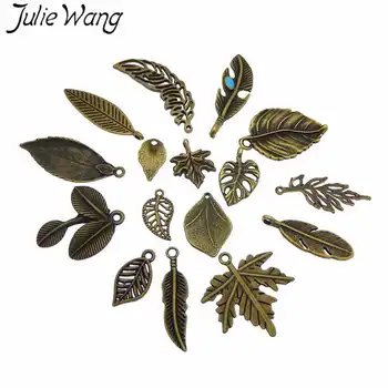 

Julie Wang 10PCS Randomly Mix Vintage Leaves Charms Alloy Antique Bronze Leaf Bracelet Jewelry Making Pendant Accessory