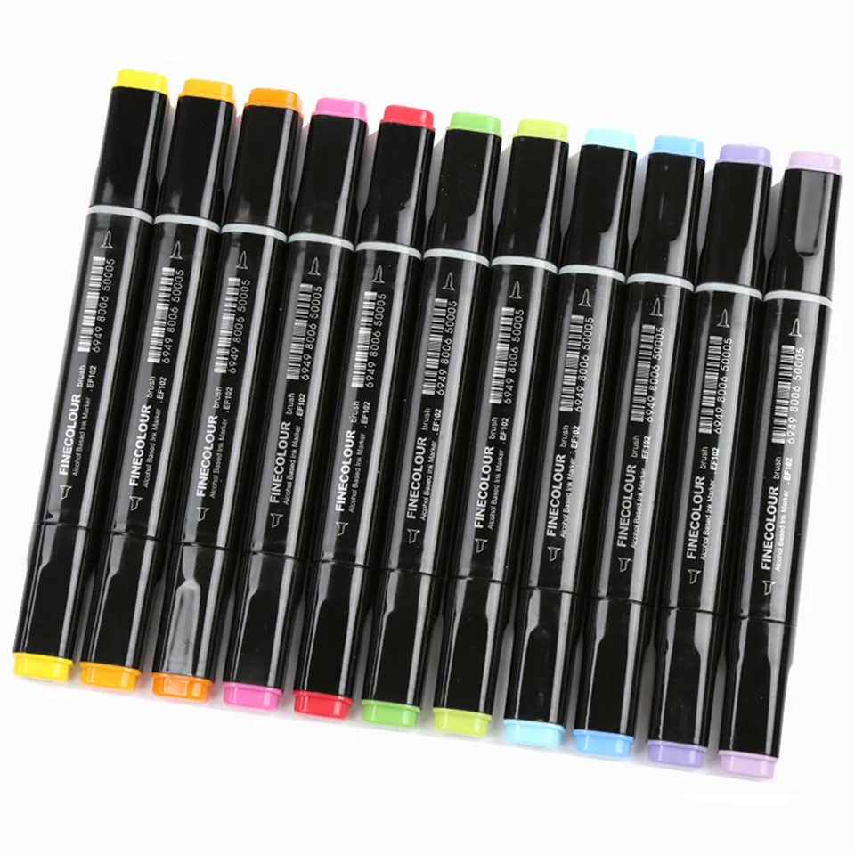 Finecolour, 265 цветов, две кисти, маркеры, EF102, набор, граффити, дизайн, каллиграфия, ручки, спирт, мягкий фетр, маркеры для рисования, комикс