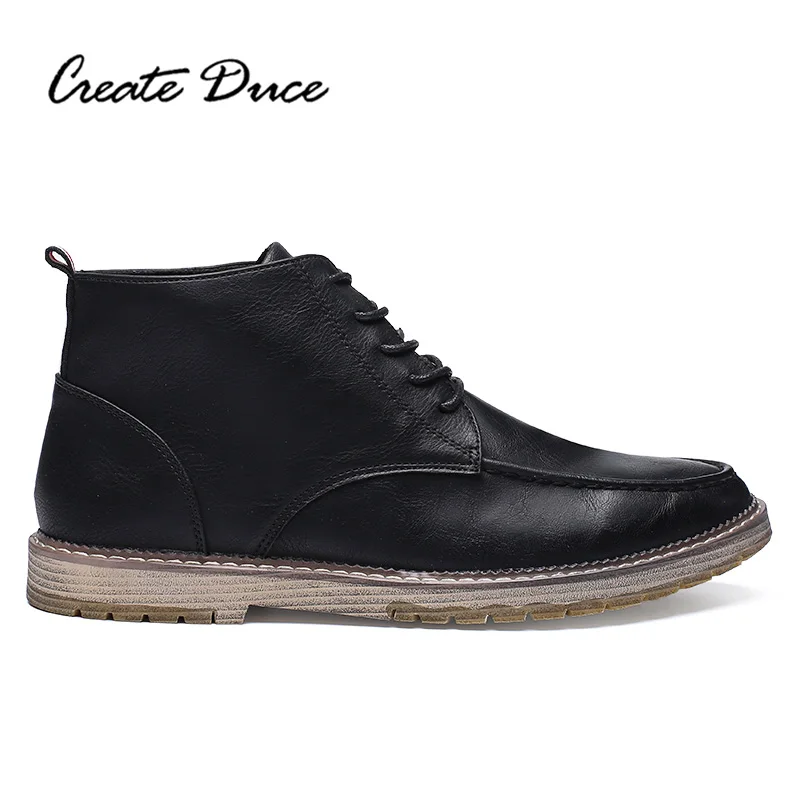 

CREATE DUCE Boots Men New Leather Casual Martin High Ankle Boots Casual Comfortable Men'S Shoes