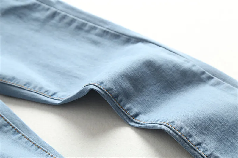 Светильник, синие джинсы с высокой талией, женские весенне-летние обтягивающие джинсы, женские рваные джинсы-карандаш, леггинсы, джинсовые штаны C4389