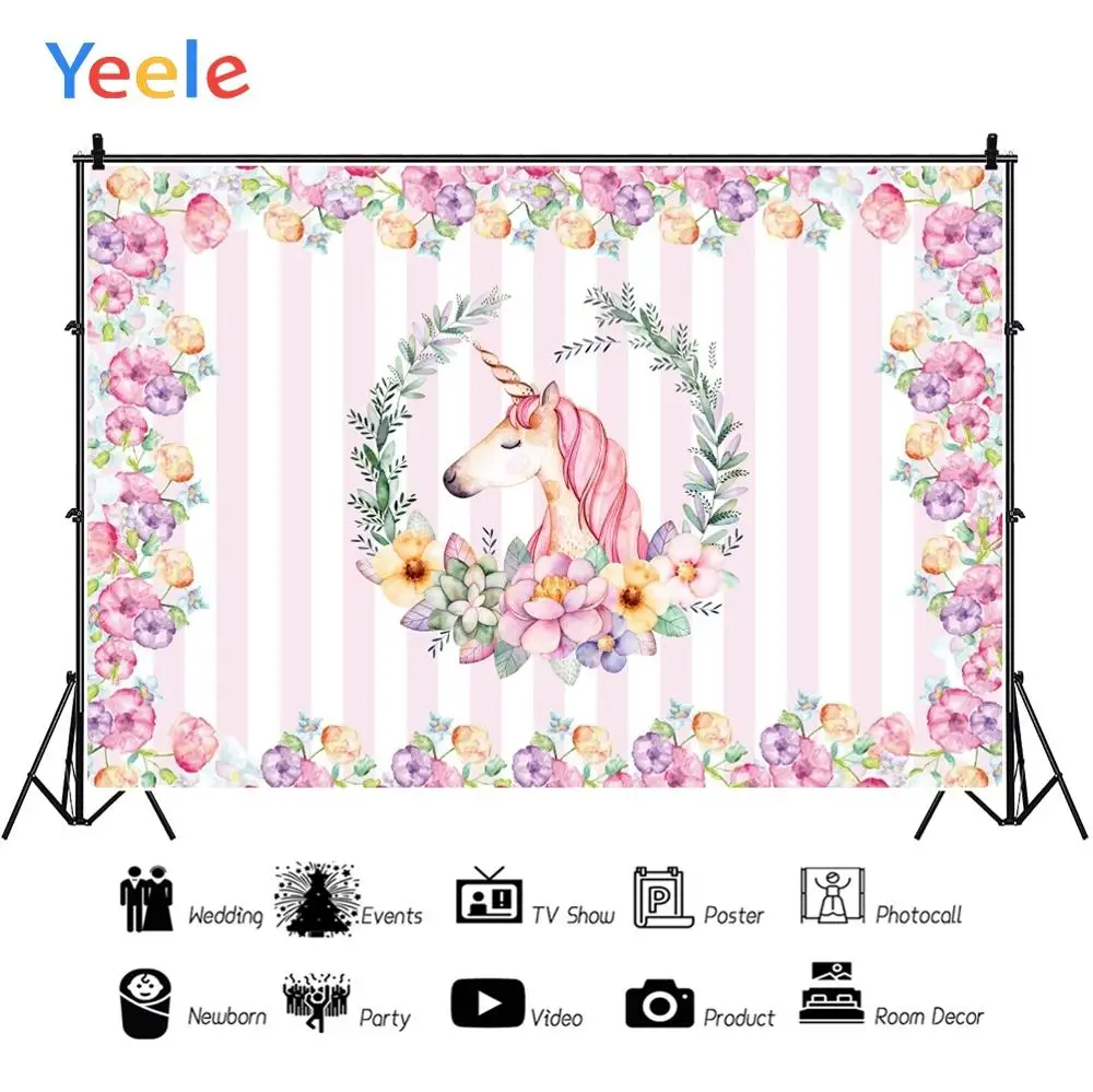 

Yeele Unicorn Flower Wreath Surprise Party Girl Baby Students Personalized Backdrops Photography Backgrounds For Photo Studio
