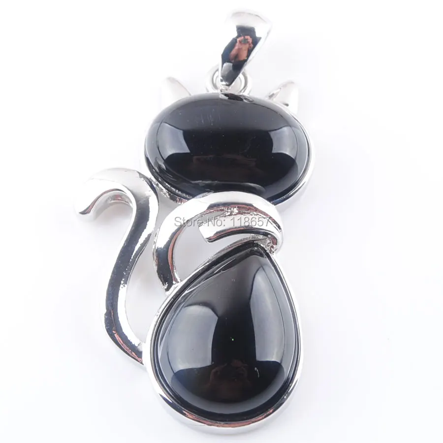 YOWOST Natural Black Agates Gem Stone Bead The Fox Silver Pendant For Women Men Jewelry 1PCS IN3566 | Украшения и аксессуары