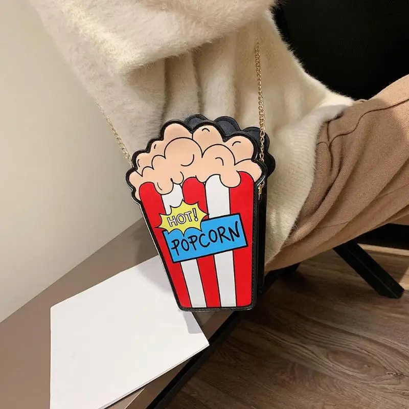 Cartoon Fun Popcorn Shaped Women Shoulder Bags Chain Shoulder Bags Messenger Crossbody Bags Sac A Main Lovely Phone Money Kilala