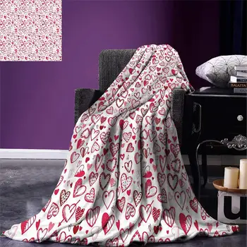 

Blanket Sketch Drawing Style Hearts Red and Pink Love Pattern for Romantic Couples Warm Microfiber Blanket