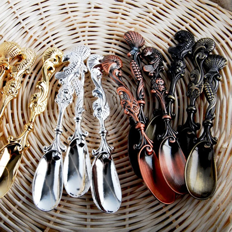 

5pcs/Set Vintage Style Shell Pattern Spoons Set Creative Handle Coffee Tea Spoon Dessert Flatware Cutlery Metal Dinnerware 7/21