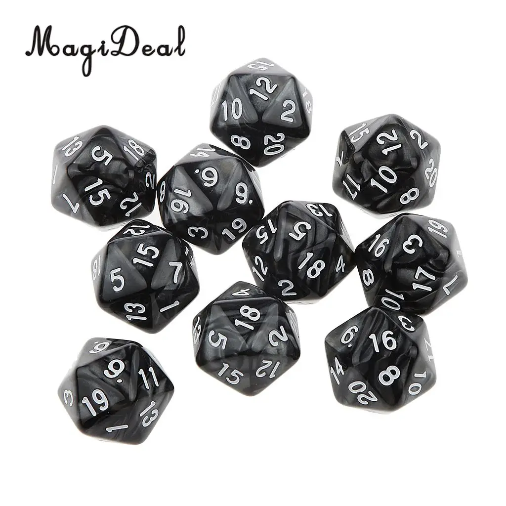 10 шт. акриловые 20-сторонние игральные кости D20 игры в Подземелья и Драконы D& D TRPG вечерние настольные игры игрушки для детей и взрослых - Цвет: Black
