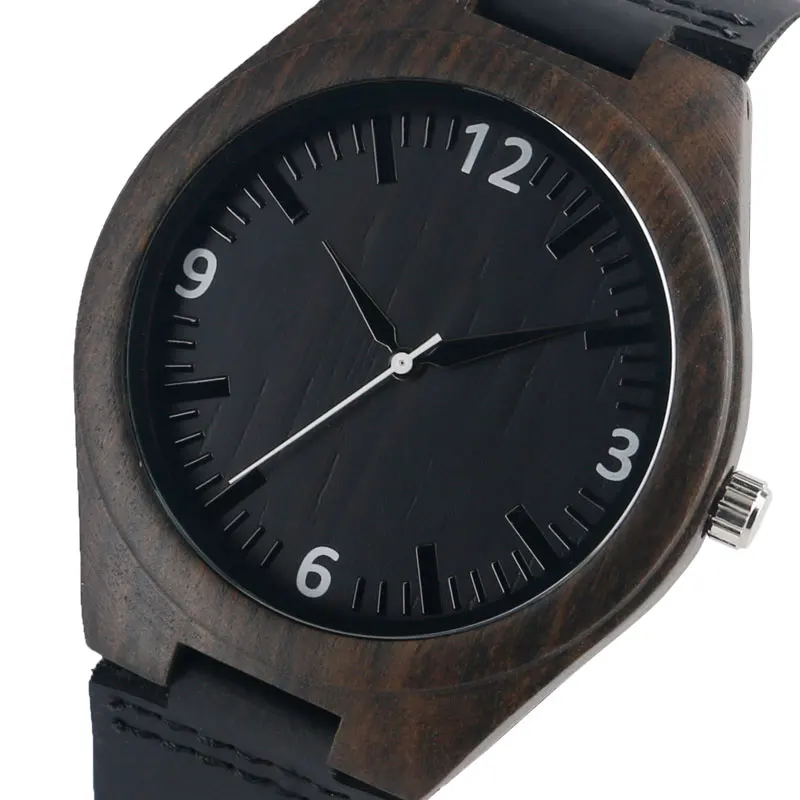 

Nature Wood Watch 100% Walnut Dark Brown Bamboo Quartz Wristwatch Sport Leather Strap Fashion Wooden Clock for Women Men Gifts
