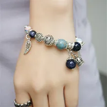 Модные серебряные браслеты женские ювелирные изделия синие керамические Листья Браслет DIY ручной работы для девушки подарок