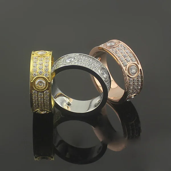 

Brand luxury full cz ring 316l stainless steel love ring with stone jewelry couple love rings wholesale