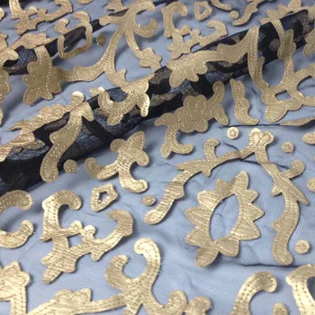 

Gold African Pu Leather Tulle Lace Fabric for Dress,Wedding Mesh Lace Embroidered,Diy Apparel Sewing Tissu Cloth