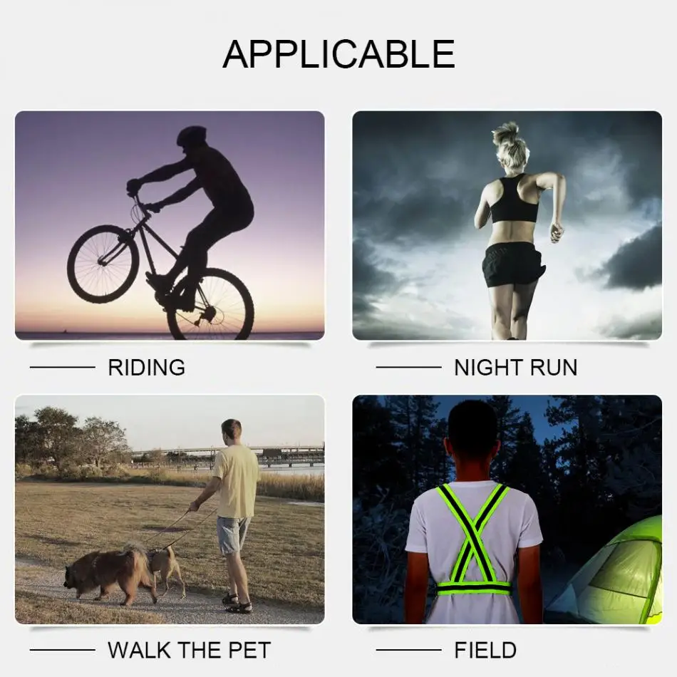Reflective Vest Adjustable Elastic Safety Vest Strap for Running Cycling Jogging Reflective Safety Motorcycle Accessories