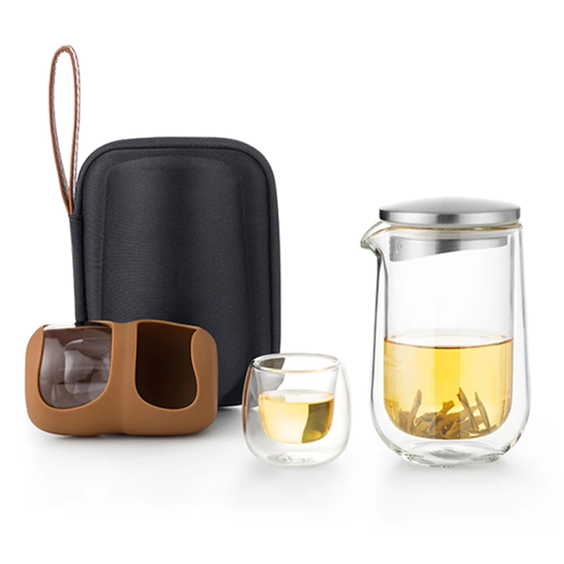 

Samadoyo Portable travel Tea Sets Heat Resistant High Borosilicate Glass Prevent Scald Hand Double Wall Teaware L005