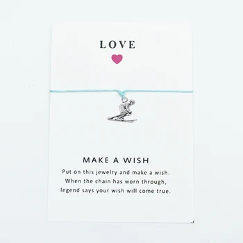 

Ancient Silver Skier Wish Bracelet Jewelry Wax Rope Wish Card Wish Adjustable Bracelet Jewelry For Men Women G