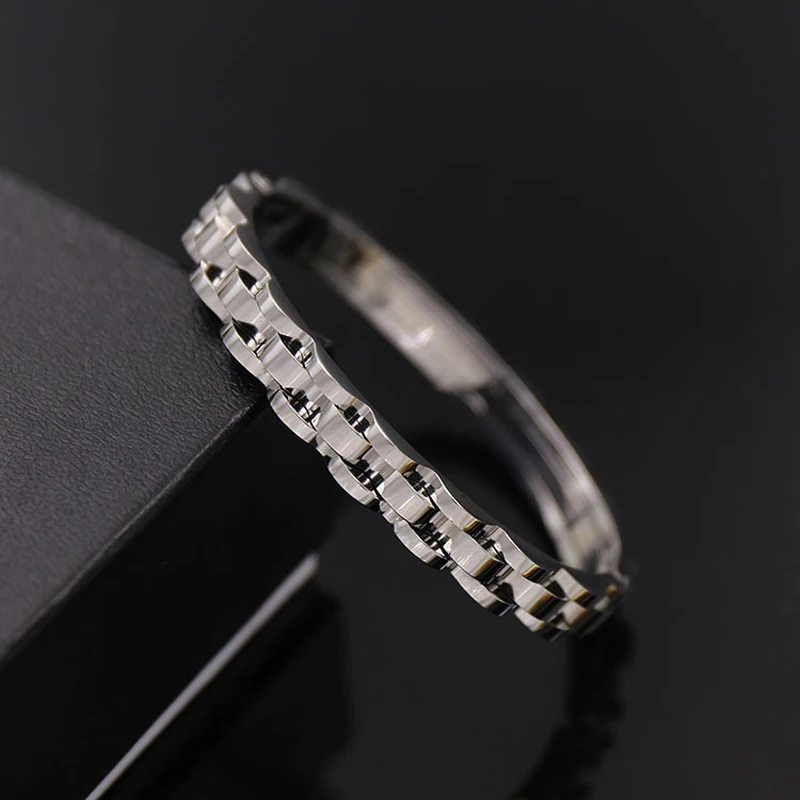 Kopen Top Kwaliteit Riem Vorm Zilver Goud Gelaagde Wave Bangle Roestvrij Stalen Armband Voor Mannen Merk Sieraden