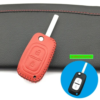 

Folding 100% Genuine Leather Car Key Case Cover for Renault Modus Clio Megane Kangoo for Lada 2 Buttons Key Shell