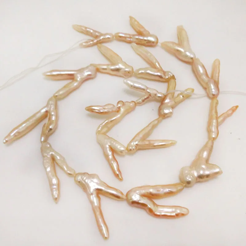 

14 inches 7x30mm Center Drilled Natural Pink V Shaped Natural Biwa Pearl Loose Strand