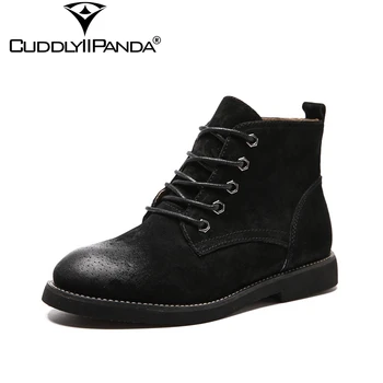 

CuddlyIIPanda 2019 Autumn Pig Suede Motorcycle Boots High Quality Women Boots Natural Leather Fashion Design Ankle Boots