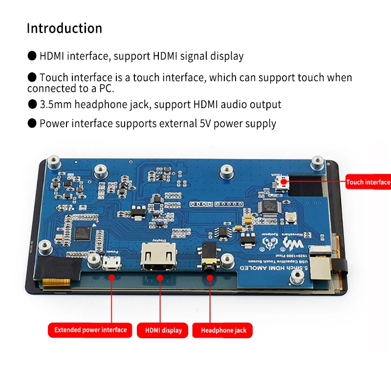 2 шт. Raspberry Pi 4 LCD AMOLED 5 дюймов 1080P HDMI емкостный 1920*1080 сенсорный экран модуль для 3B + 2B