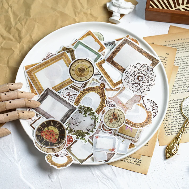 

XINAHER 1 bag Vintage Photo frame clock mini decoration paper sticker package DIY diary decoration sticker album scrapbooking