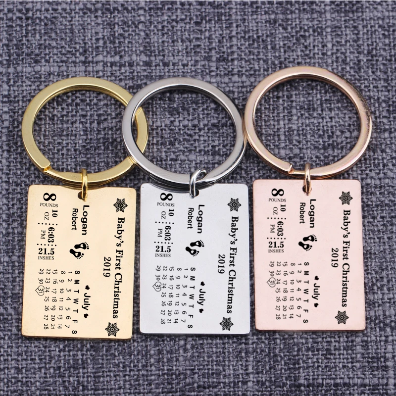 

New Born Baby Infancy Memory Keychain Customized Date Of Birth Key Ring Bag Charm New Parents Jewelry Gifts Key Tag Specializing