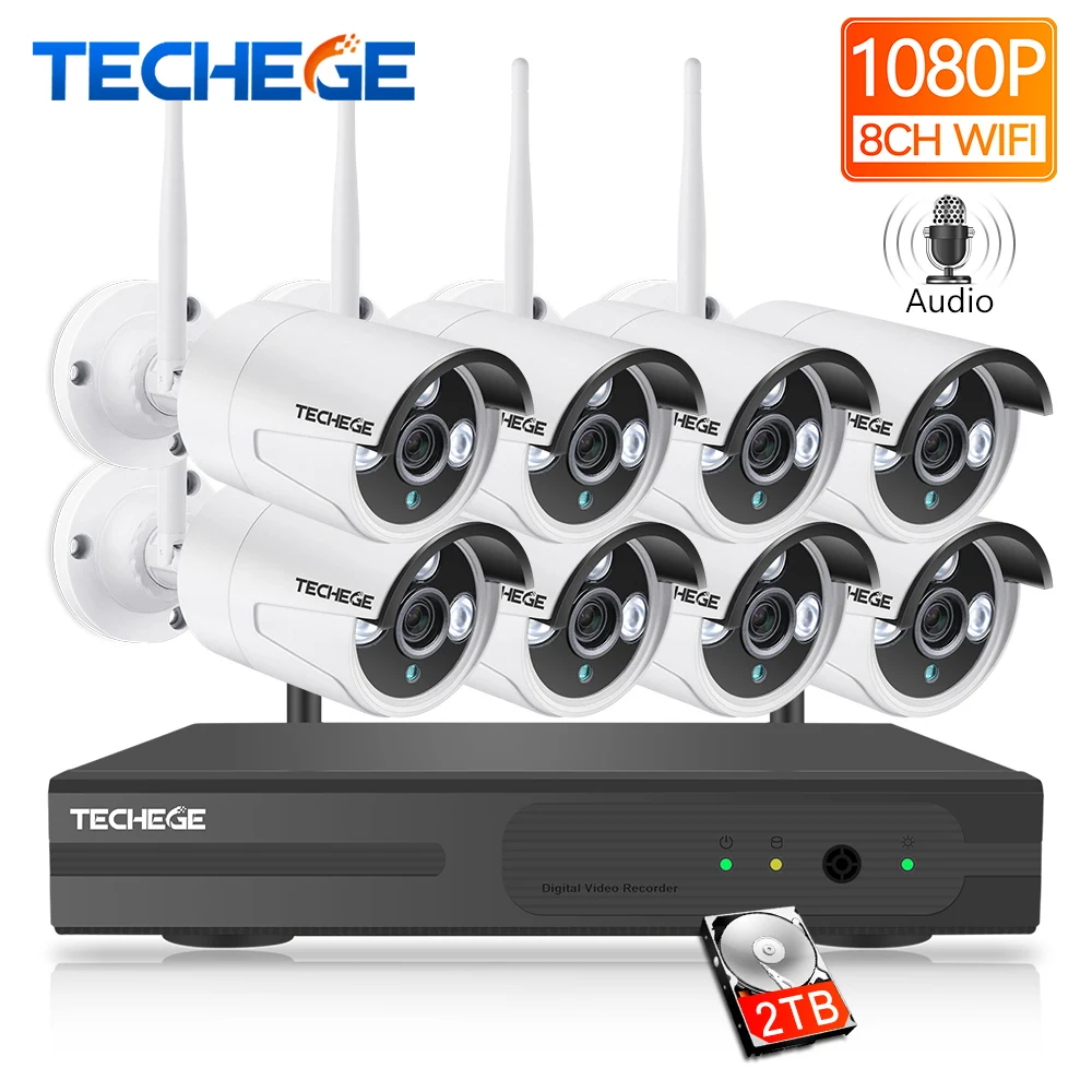 Techege 8CH 1080P NVR Audio Surveillance Kit Plug and Play 8pcs 2MP HD Wireless Waterproof Night Vision Security CCTV System Techege 8CH 1080P NVR Audio Surveillance Kit Plug and Play 8pcs 2MP HD Wireless Waterproof Night Vision Security CCTV System
