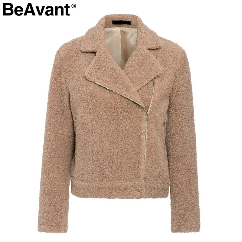 BeAvant зимняя женская куртка из овечьего меха, пальто, меховая верхняя одежда с отложным воротником, осенние куртки на молнии, женская короткая верхняя одежда без рукавов