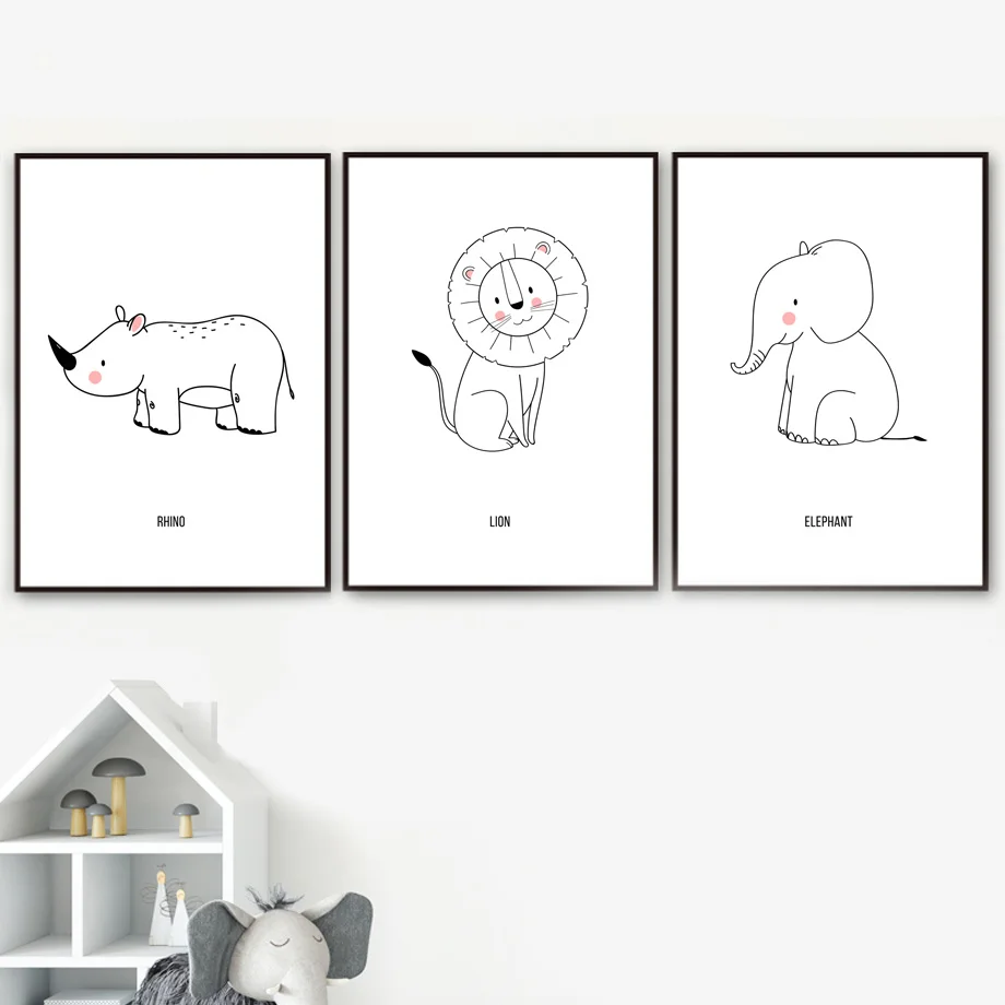 Lion Elephant Flamingo Hippo Tiger Monkey Rhino Wall Art Canvas Painting Nordic Posters And Prints Wall Pictures Kids Room Decor Lion Elephant Flamingo Hippo Tiger Monkey Rhino Wall Art Canvas Painting Nordic Posters And Prints Wall Pictures Kids Room Decor