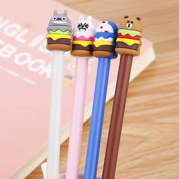 

4 cartoon gel pen cute burger animal creative gel pen Student stationery office signature pen school stationery calligraphy pen