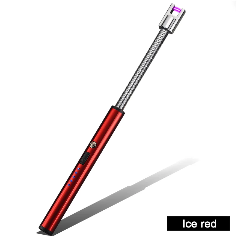1pcs USB Electric Lighter 360 Degree Rotation Rechargeable Flameless Windproof Zinc Alloy JS21 - Color: Ice red