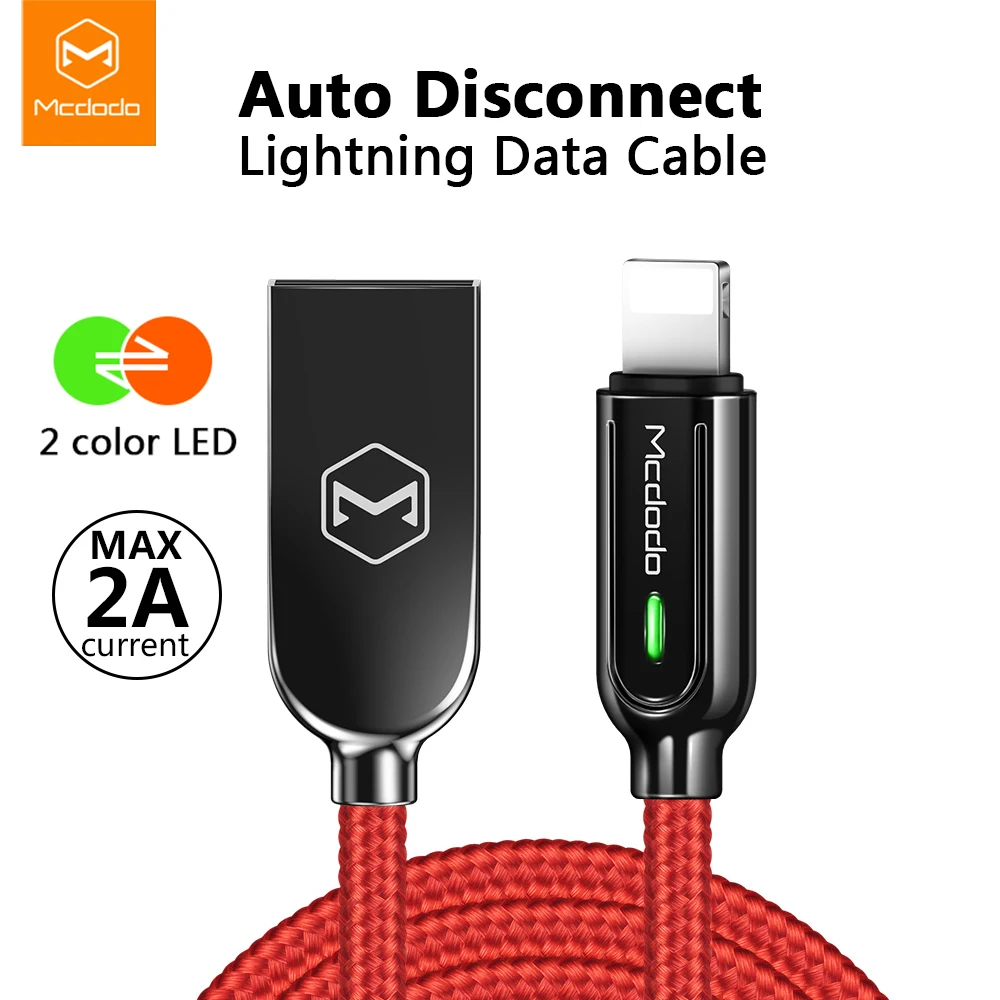 Mcdodo USB зарядный кабель светодиодный 2A для iPhone X XR XS Max 8 7 6s Plus кабель Lightning Быстрая зарядка данных Авто отсоединить кабель