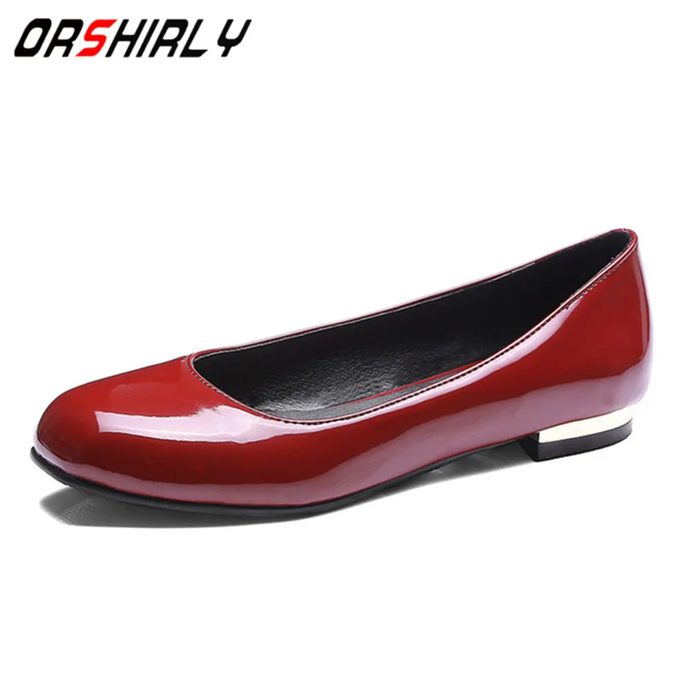 

Orshirly Casual Patent leather falt solid slip-on boat shoes round toe spring/autumn plus size 47 handmade for ladies hot sale